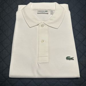 LACOSTE | l1212 short sleeve pique knit polo in white, us small/fr 3